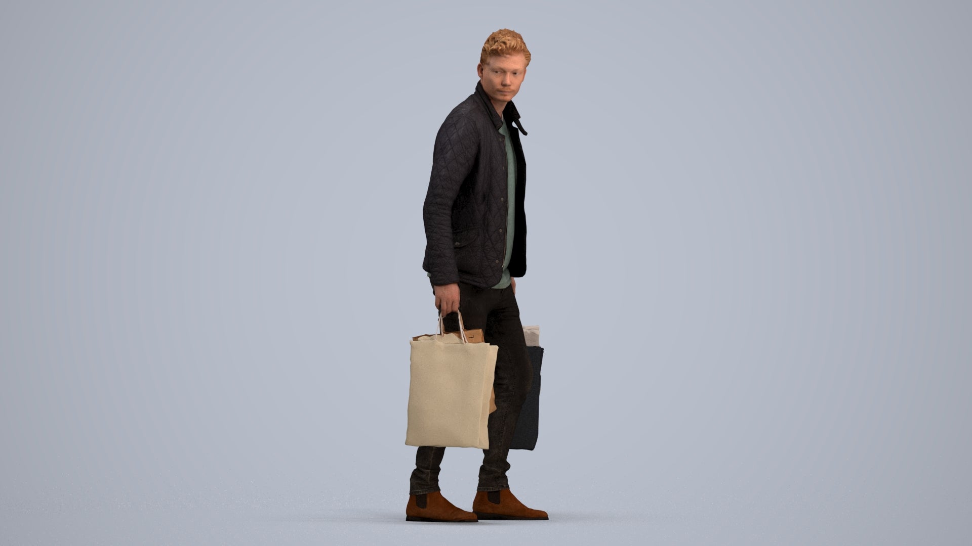 3D scanned man shopping casual, photorealistic archviz people for Enscape and SketchUp, standing pose render