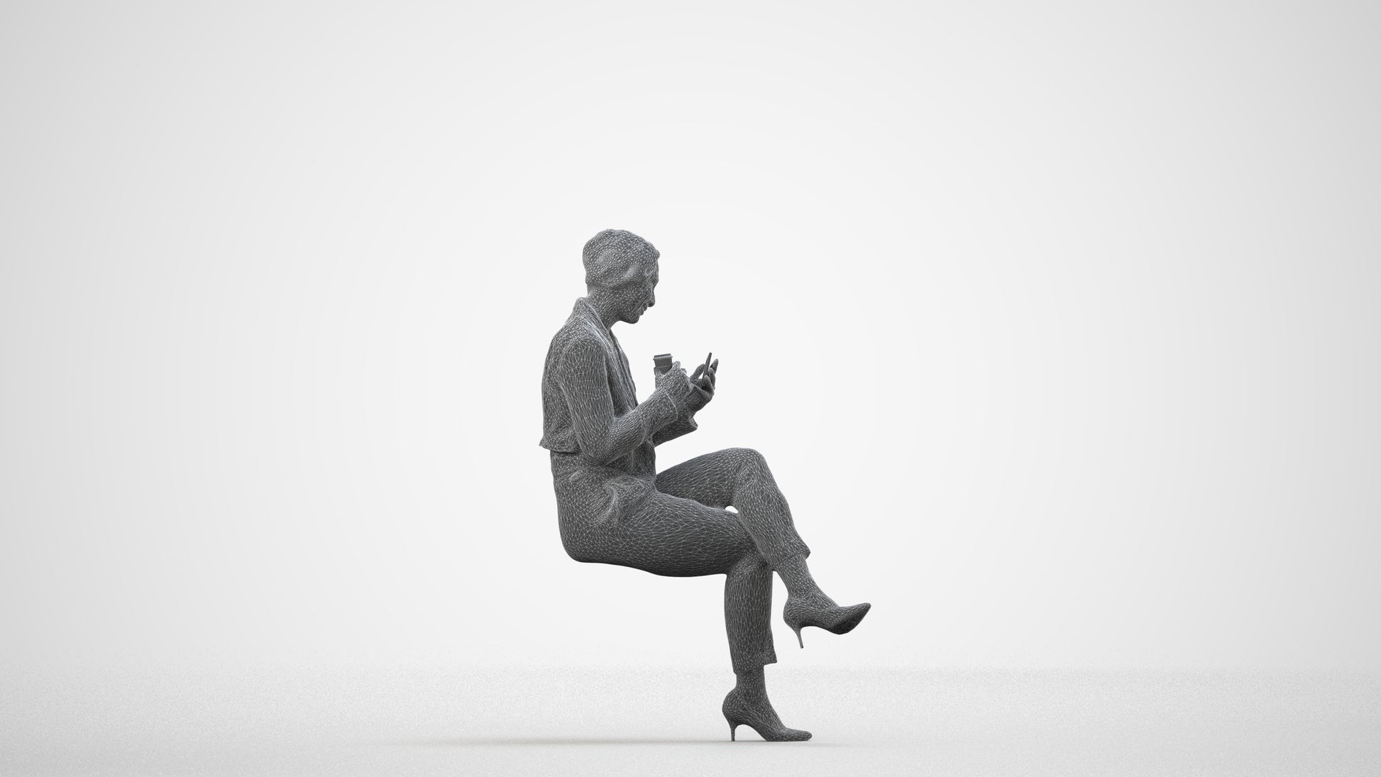 realistic 3D human woman business, archviz people FBX OBJ for Blender, wireframe side view
