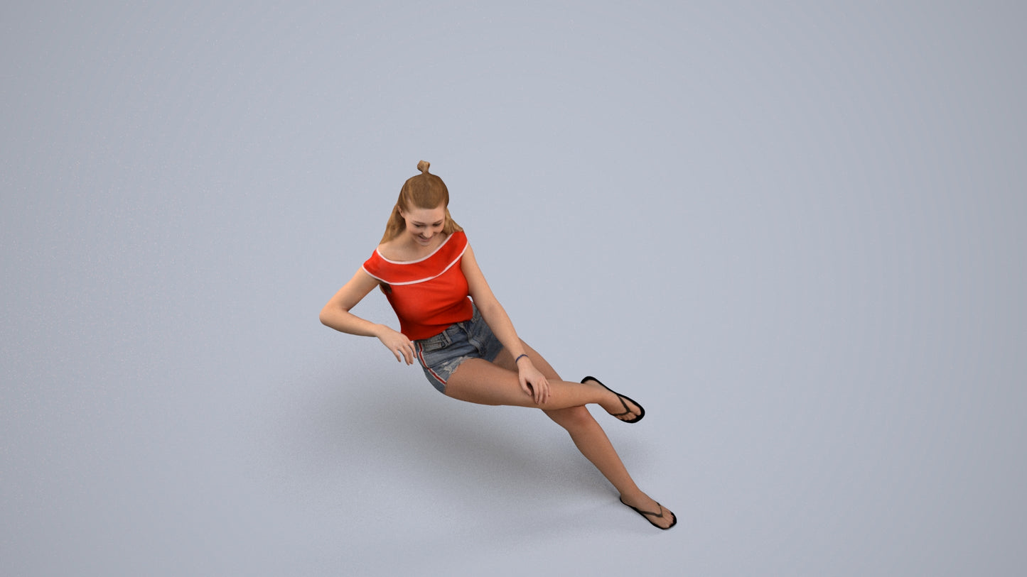 scanned 3D woman casual sitting, photogrammetry people for Enscape and V-Ray, back view render