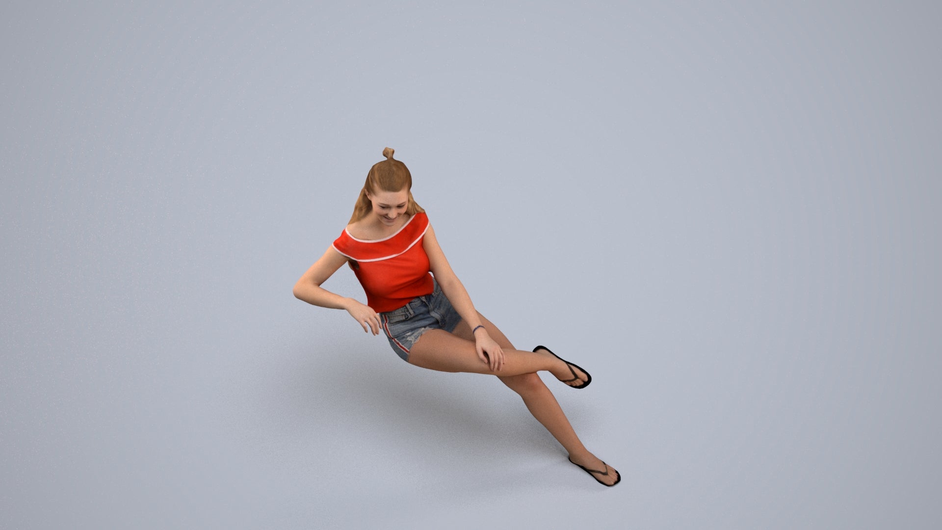 scanned 3D woman casual sitting, photogrammetry people for Enscape and V-Ray, back view render