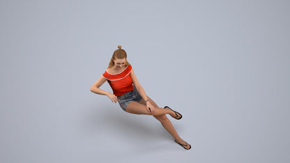 scanned 3D woman casual sitting, photogrammetry people for Enscape and V-Ray, back view render