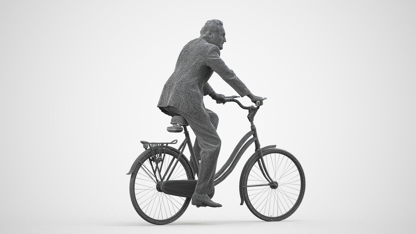 realistic 3D people man business cycling, render-ready for V-Ray and Corona, FBX OBJ, wireframe side view