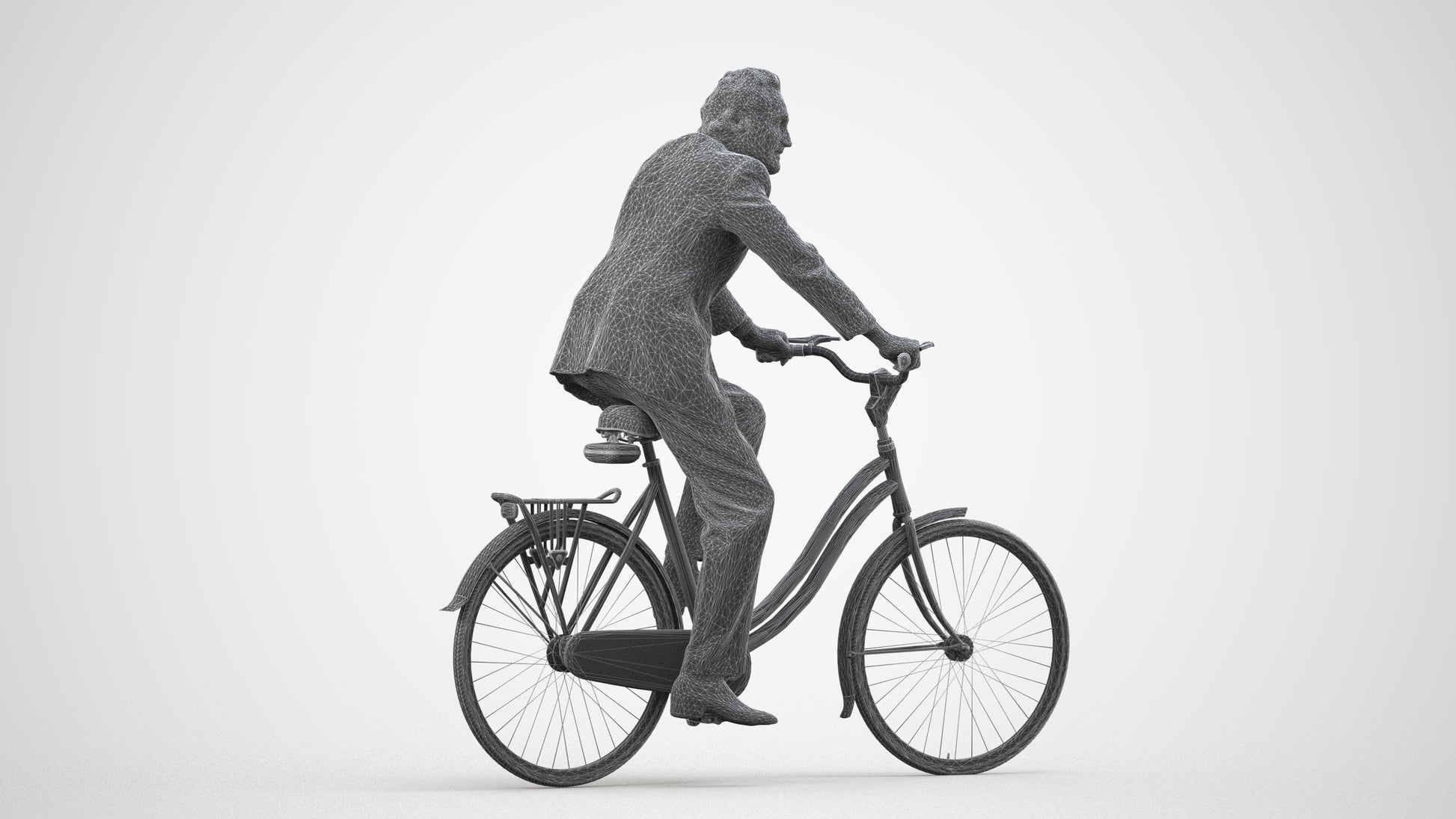 realistic 3D people man business cycling, render-ready for V-Ray and Corona, FBX OBJ, wireframe side view