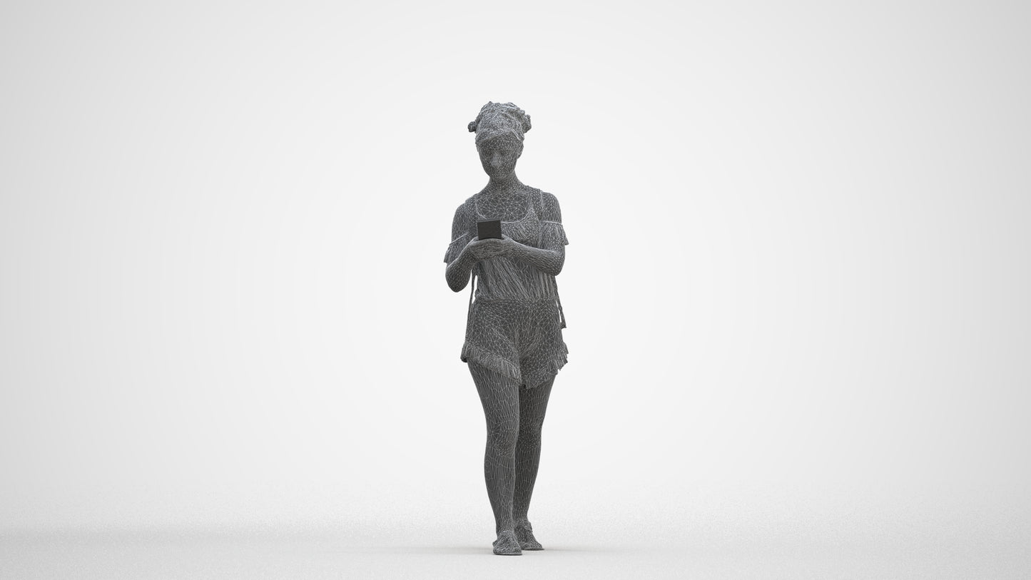 3D people model girl casual kids, scanned human for 3ds Max rendering, three-quarter front view render