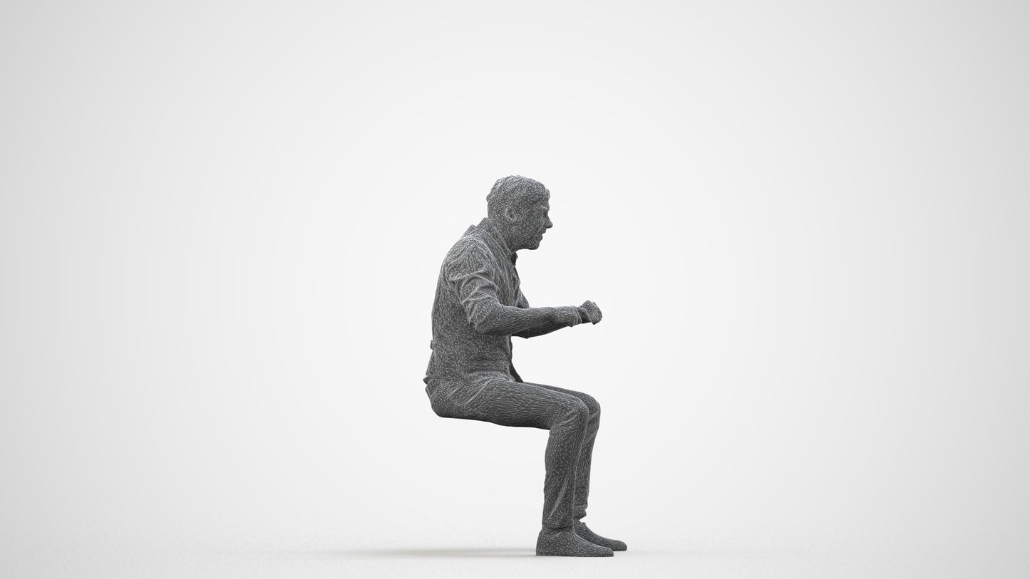 photogrammetry 3D man casual business, realistic human model archviz FBX, wireframe side view