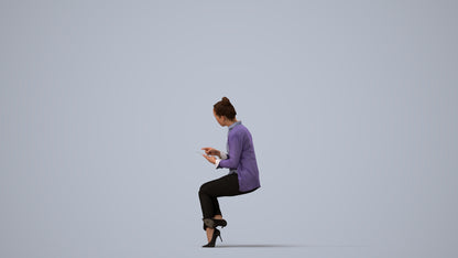 realistic 3D woman business sitting, scanned archviz people for Blender and 3ds Max, three-quarter view render