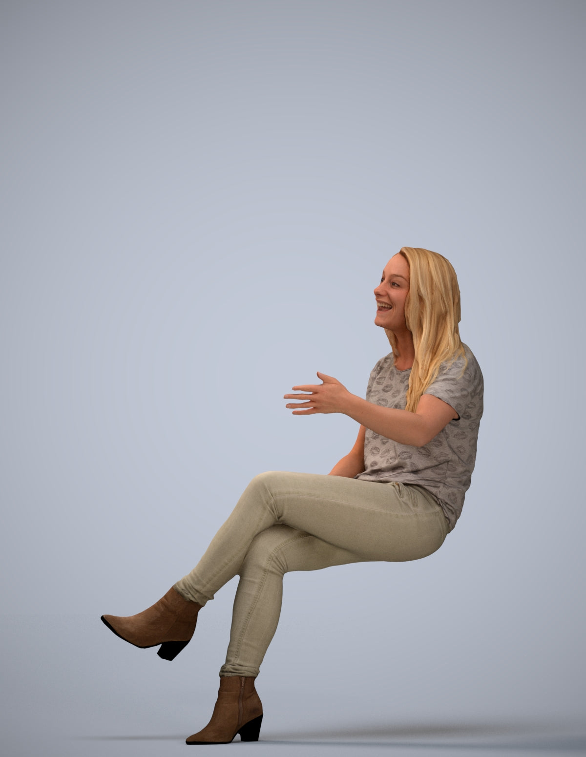 3D scanned woman sitting casual, photorealistic archviz people for Enscape and SketchUp