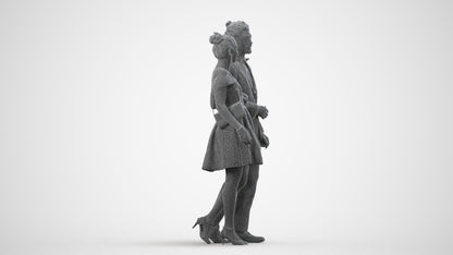photogrammetry 3D woman formal couple, realistic human model archviz FBX, wireframe side view