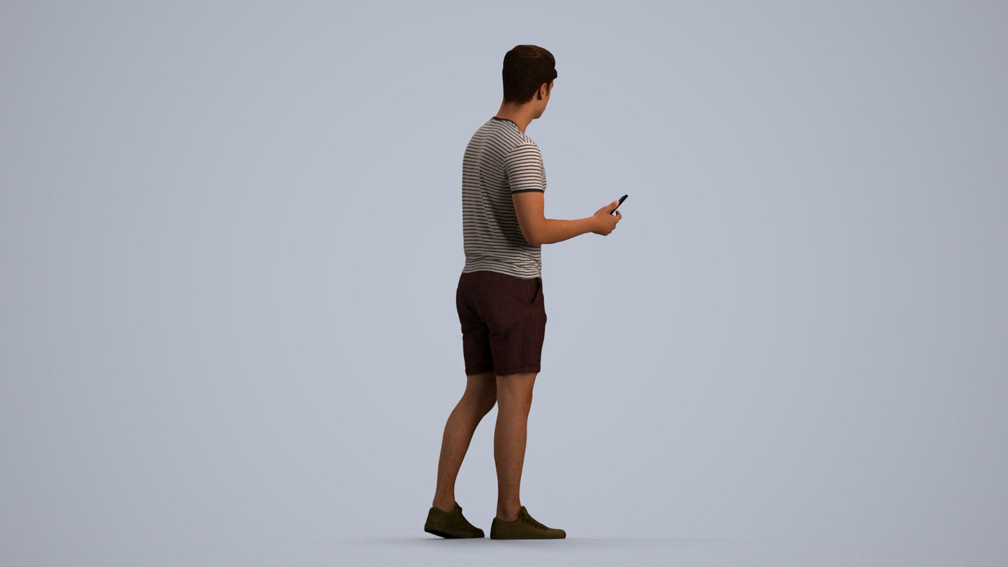 realistic 3D human man casual standing, archviz people FBX OBJ for Blender, front view render