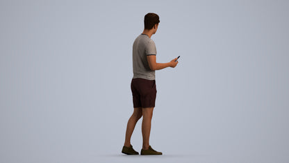 realistic 3D human man casual standing, archviz people FBX OBJ for Blender, front view render