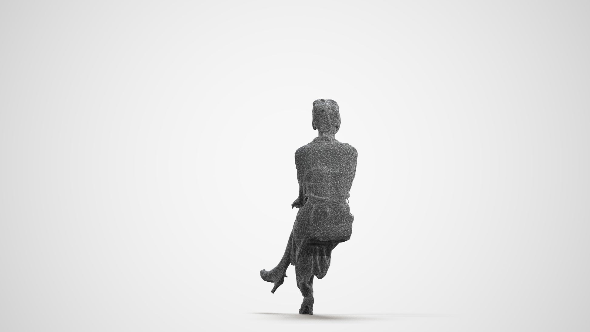 scanned 3D woman casual sitting, photogrammetry people for Enscape and V-Ray, wireframe front view