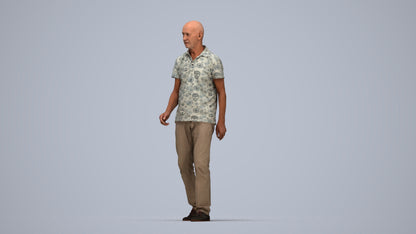 scanned 3D senior man casual walking, photogrammetry people for Enscape and V-Ray, top-down view render