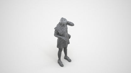 realistic 3D woman casual standing, scanned archviz people for Blender and 3ds Max, wireframe three-quarter view