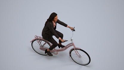 photogrammetry 3D woman business cycling, realistic human model archviz FBX, back view render