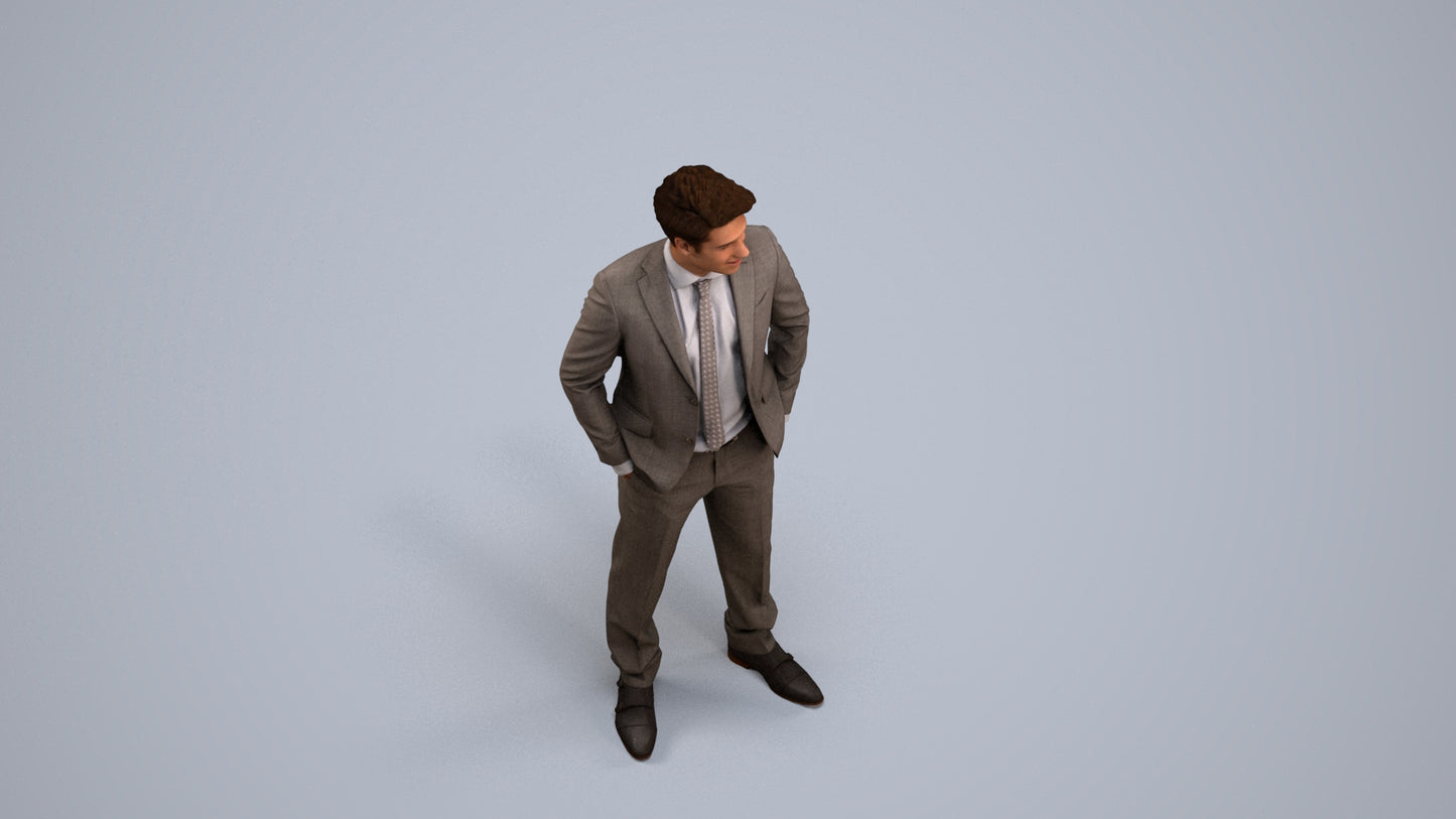 realistic 3D people man business, render-ready for V-Ray and Corona, FBX OBJ, back view render