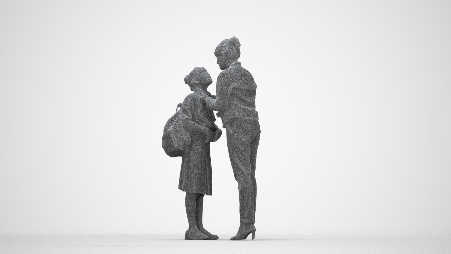 3D scanned girl kids casual, photorealistic archviz people for Enscape and SketchUp, wireframe back view