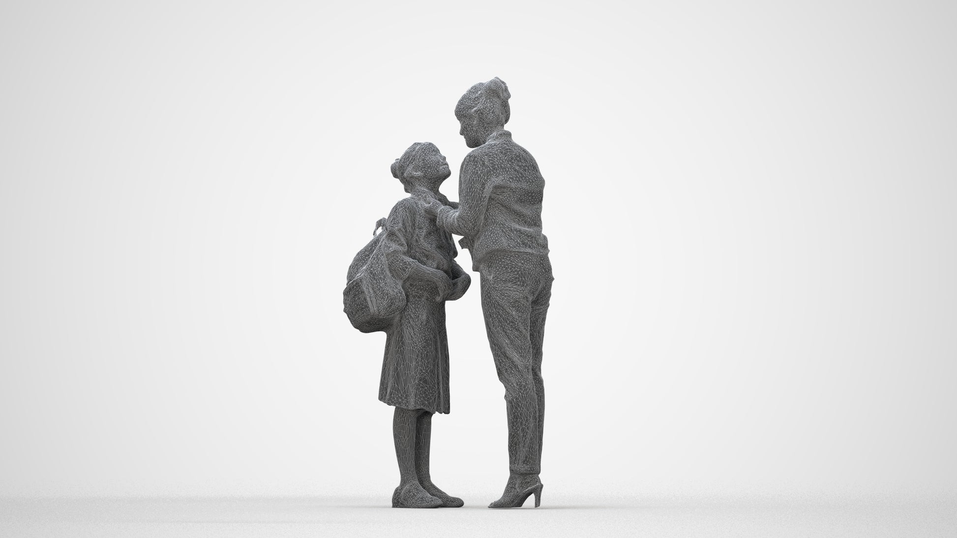 3D scanned girl kids casual, photorealistic archviz people for Enscape and SketchUp, wireframe back view