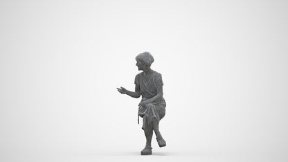photogrammetry 3D senior woman casual sitting, realistic human model archviz FBX, three-quarter front view render