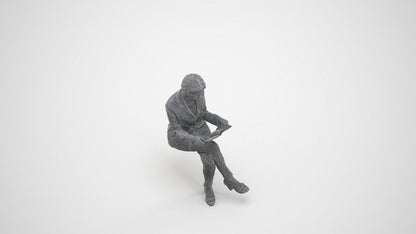 3D people model woman casual sitting, scanned human for 3ds Max rendering, wireframe three-quarter view