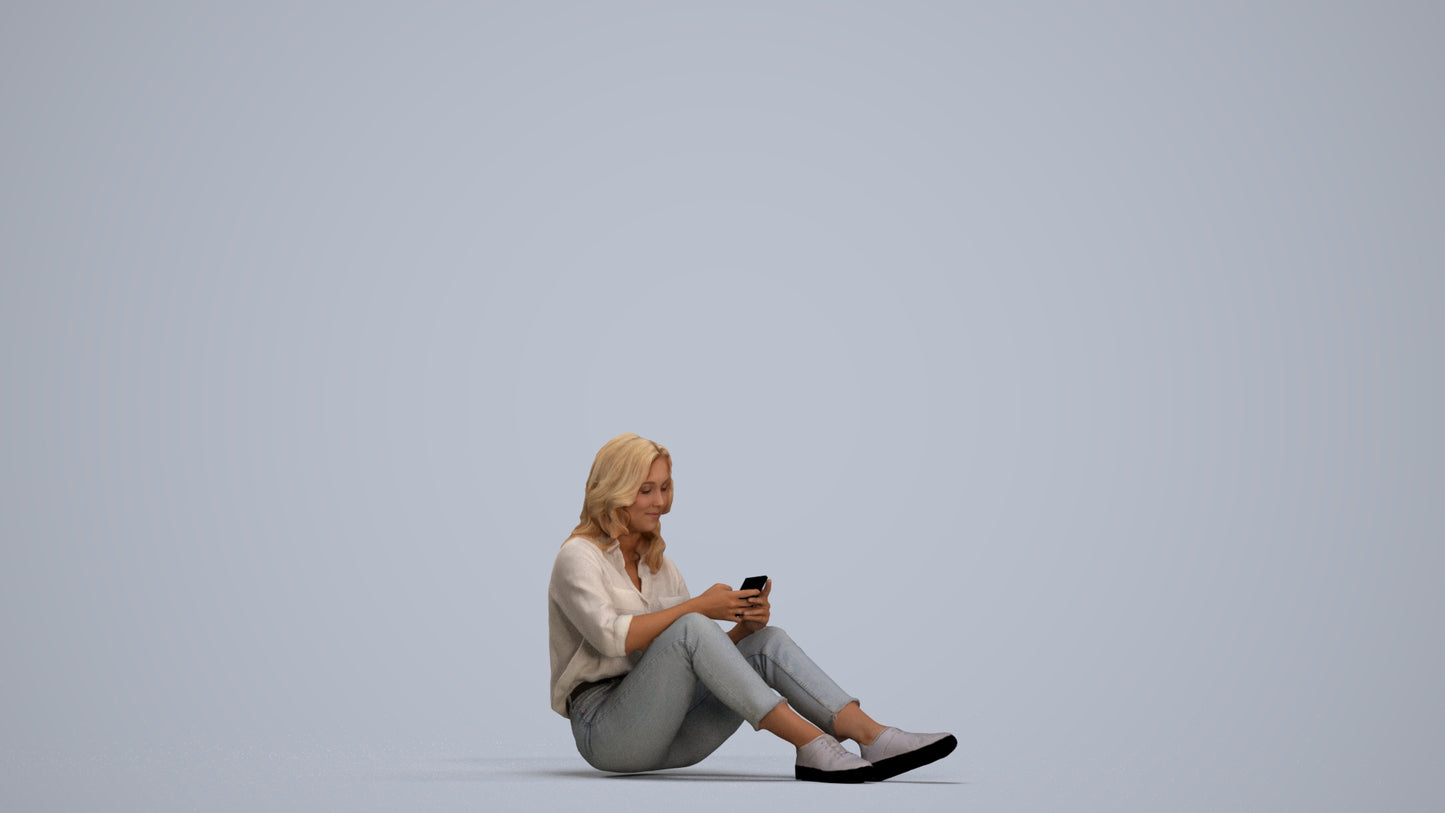 3D people model woman casual sitting, scanned human for 3ds Max rendering, standing pose render