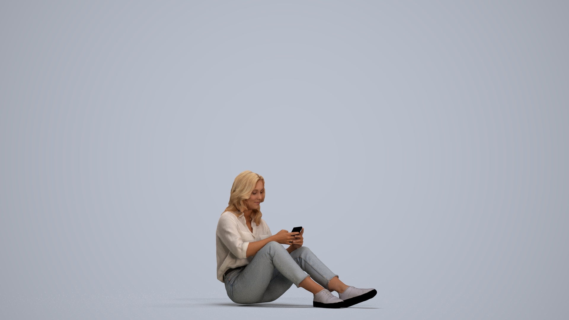 3D people model woman casual sitting, scanned human for 3ds Max rendering, standing pose render