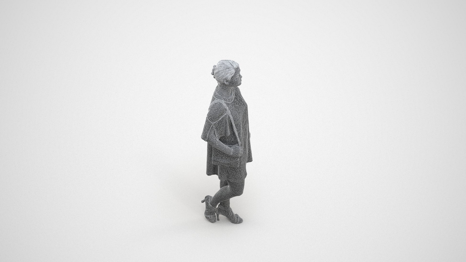 scanned 3D woman formal standing, photogrammetry people for Enscape and V-Ray, wireframe three-quarter view
