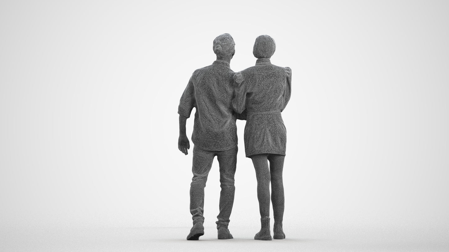 realistic 3D human woman casual couple, archviz people FBX OBJ for Blender, wireframe front view