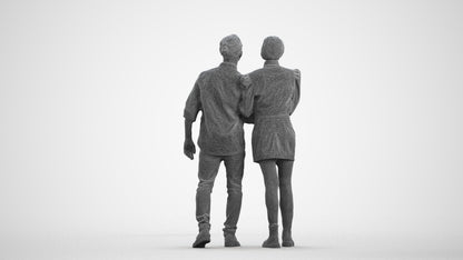realistic 3D human woman casual couple, archviz people FBX OBJ for Blender, wireframe front view