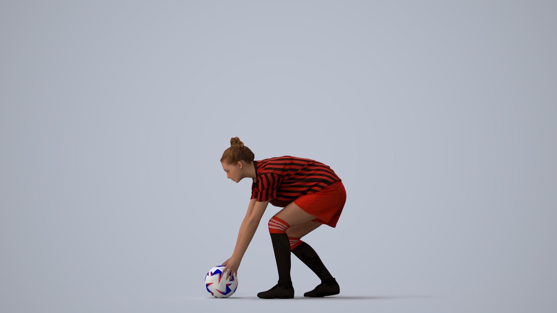3D human model girl sport, photogrammetry scanned person for archviz, three-quarter view render