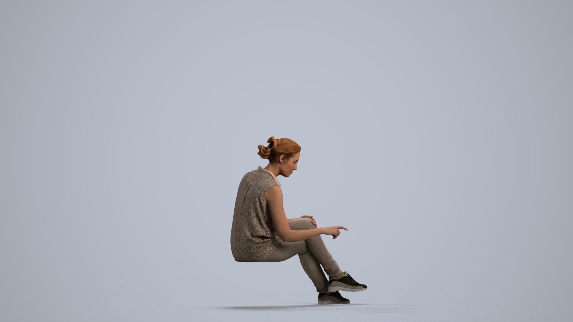 realistic 3D people woman casual sitting, render-ready for V-Ray and Corona, FBX OBJ, front view render