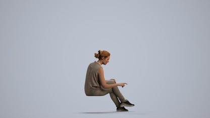 realistic 3D people woman casual sitting, render-ready for V-Ray and Corona, FBX OBJ, front view render