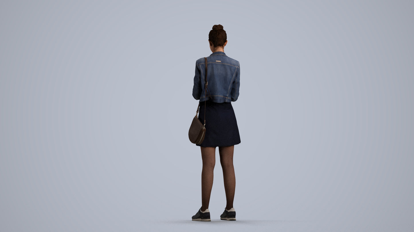 3D human model woman casual standing, photogrammetry scanned person for archviz, front view render