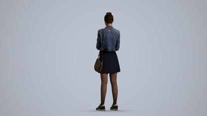 3D human model woman casual standing, photogrammetry scanned person for archviz, front view render