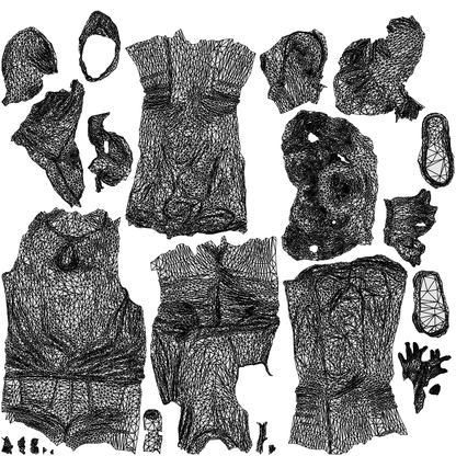 realistic 3D woman casual walking, scanned archviz people for Blender and 3ds Max, wireframe top-down view