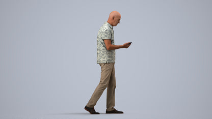 realistic 3D people senior man casual walking, render-ready for V-Ray and Corona, FBX OBJ, side view render