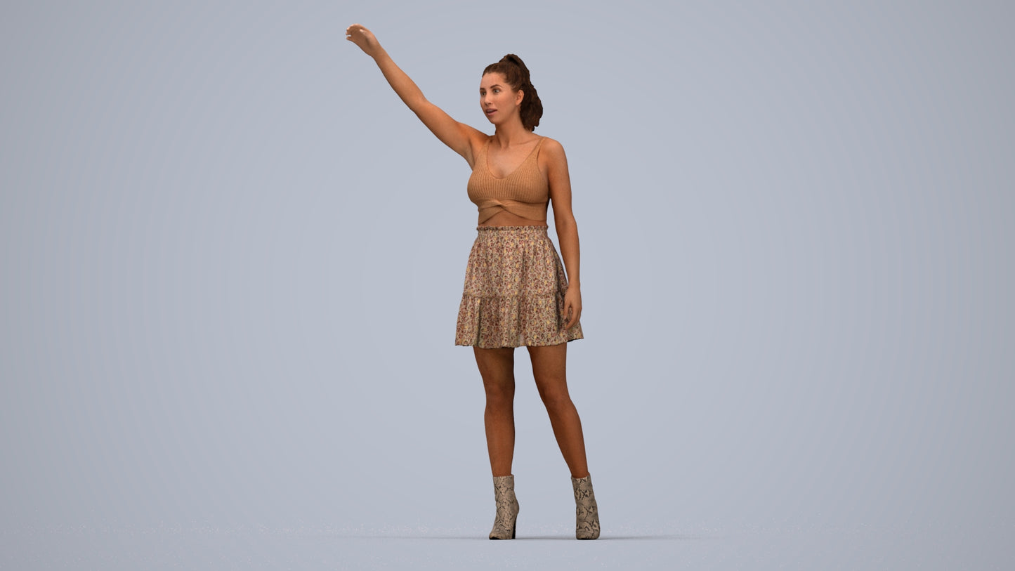 realistic 3D human woman casual standing, archviz people FBX OBJ for Blender, top-down view render