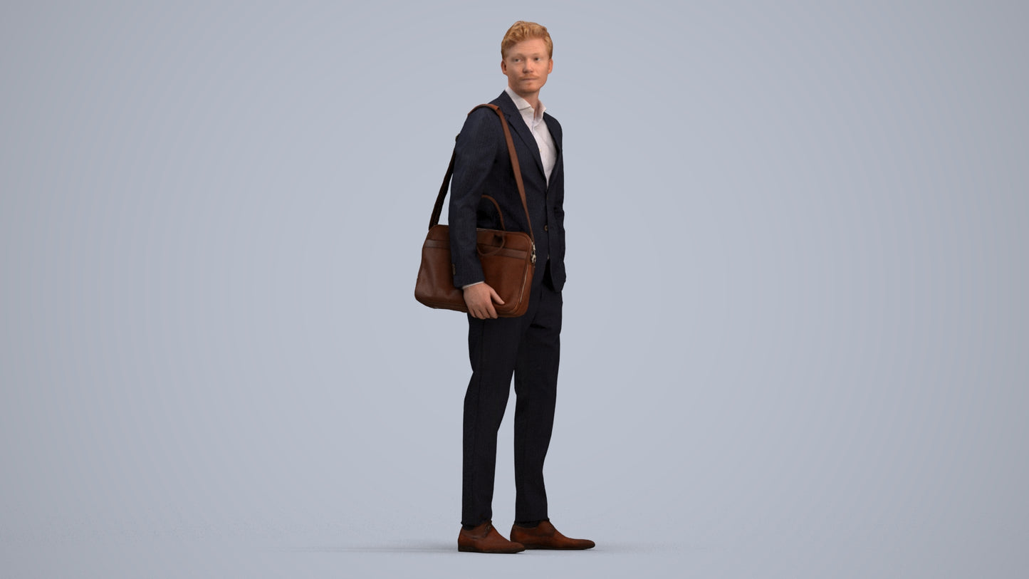 3D human model man business, photogrammetry scanned person for archviz, standing pose render