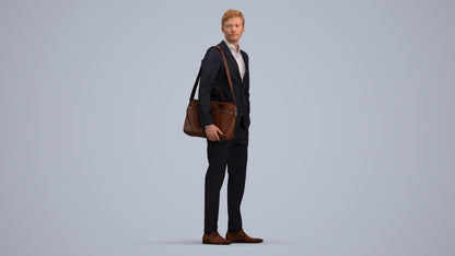 3D human model man business, photogrammetry scanned person for archviz, standing pose render