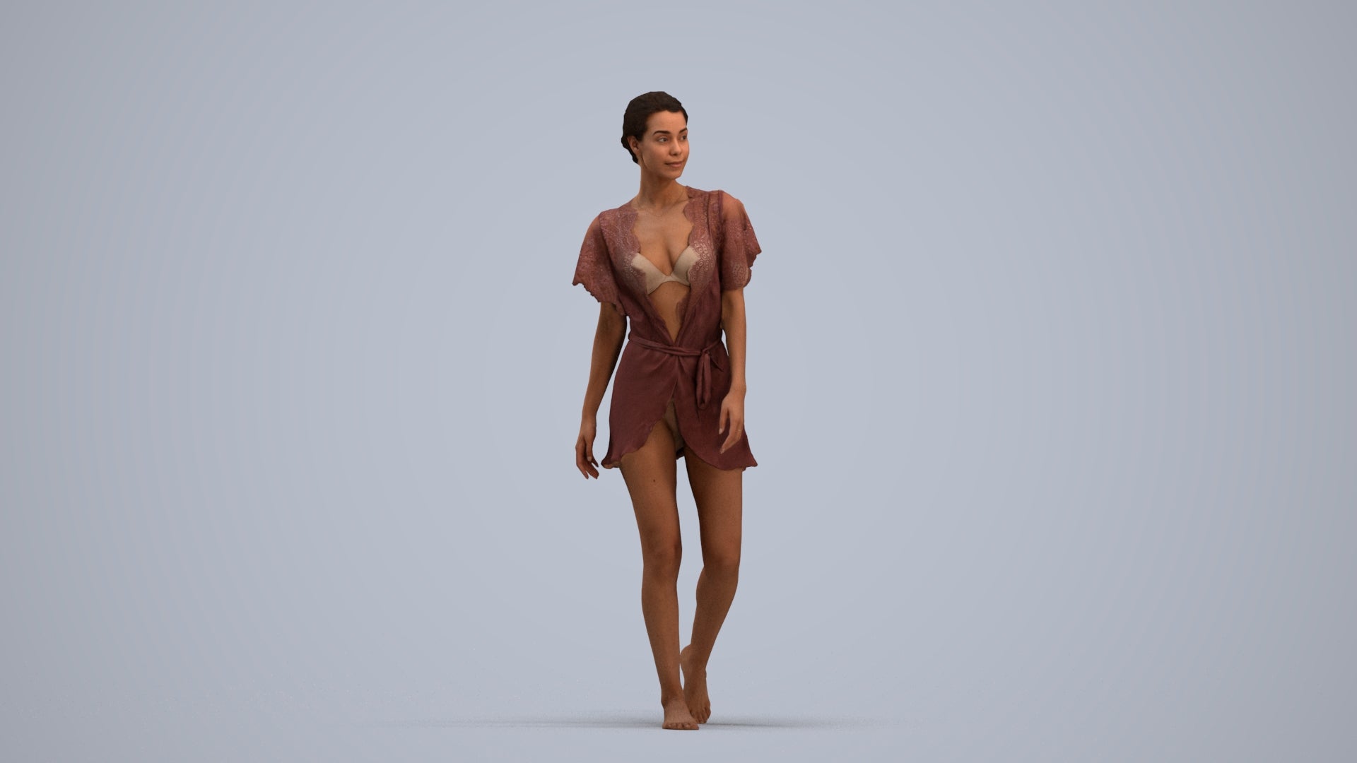 realistic 3D human woman bathroom, archviz people FBX OBJ for Blender, standing pose render