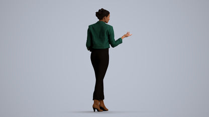 3D human model woman business standing, photogrammetry scanned person for archviz, front view render