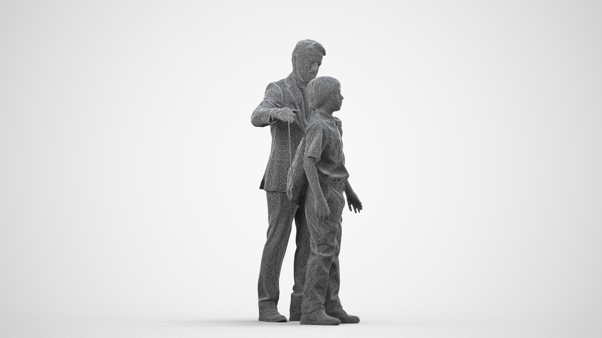 3D people model girl kids, scanned human for 3ds Max rendering, wireframe side view