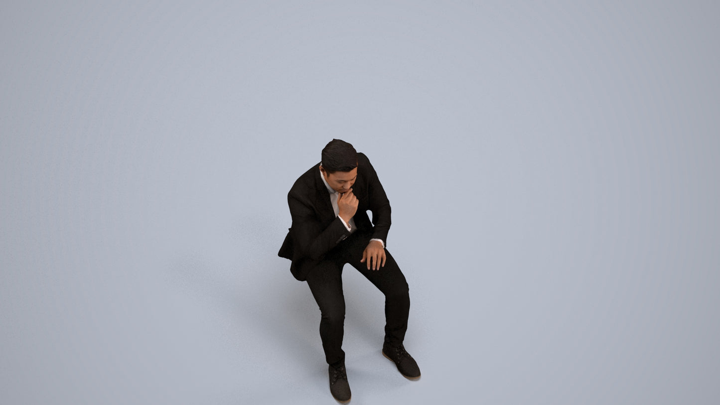 3D people model man business, scanned human for 3ds Max rendering, back view render