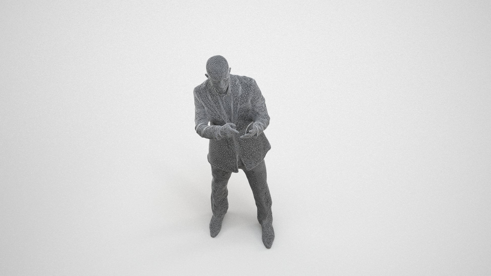 photogrammetry 3D man business, realistic human model archviz FBX, wireframe three-quarter view