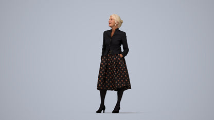 realistic 3D people senior woman business standing, render-ready for V-Ray and Corona, FBX OBJ, top-down view render