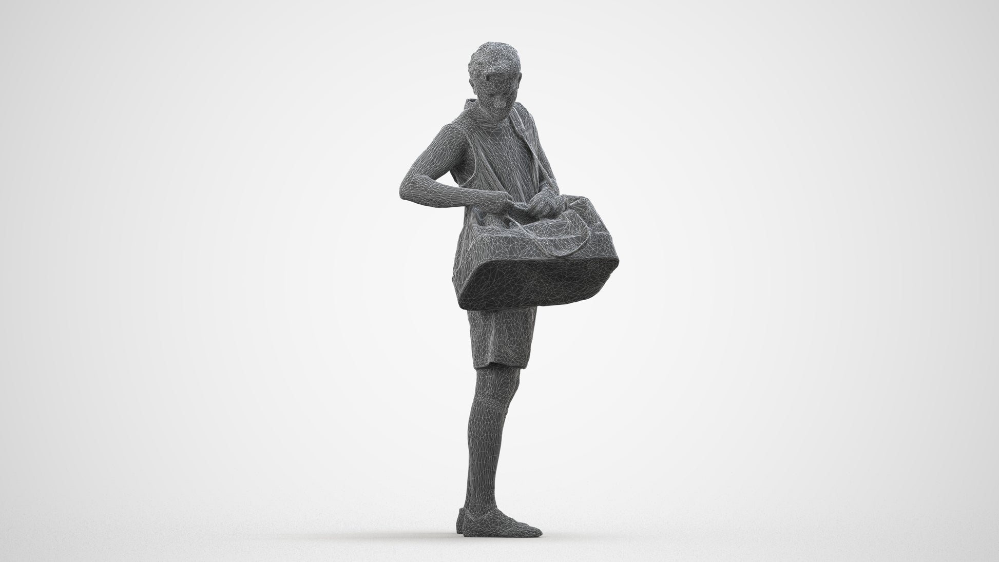 3D scanned man sport, photorealistic archviz people for Enscape and SketchUp, wireframe side view