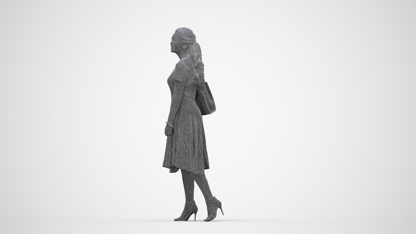 scanned 3D woman casual walking, photogrammetry people for Enscape and V-Ray, wireframe back view