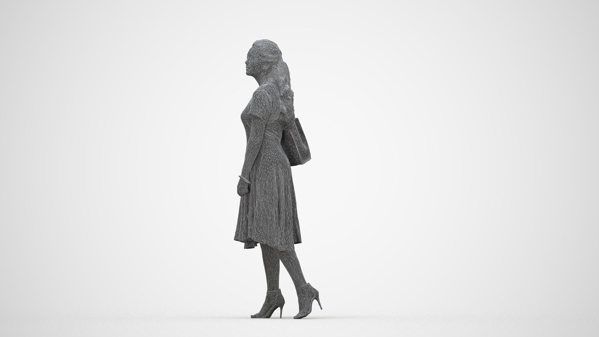 scanned 3D woman casual walking, photogrammetry people for Enscape and V-Ray, wireframe back view