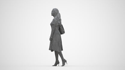 scanned 3D woman casual walking, photogrammetry people for Enscape and V-Ray, wireframe back view