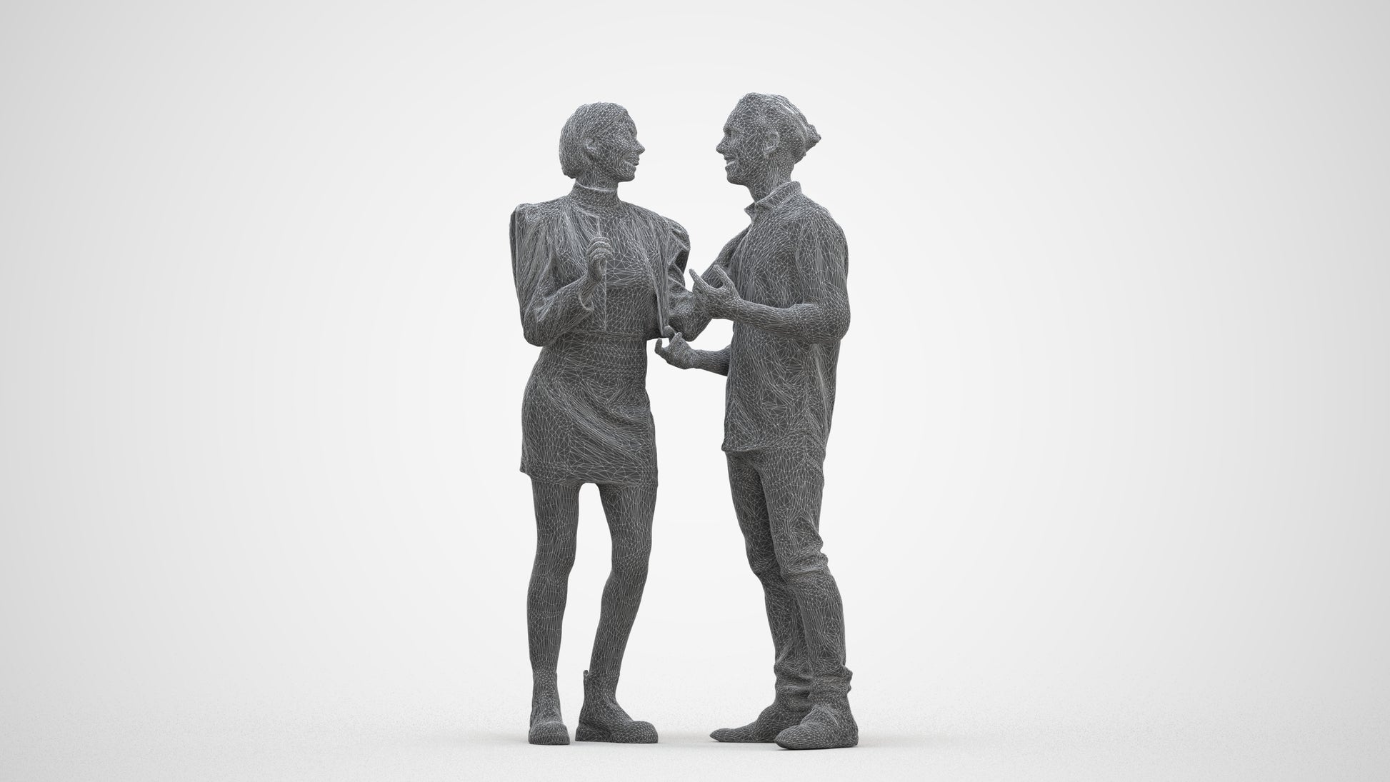 scanned 3D woman casual couple, photogrammetry people for Enscape and V-Ray, three-quarter front view render