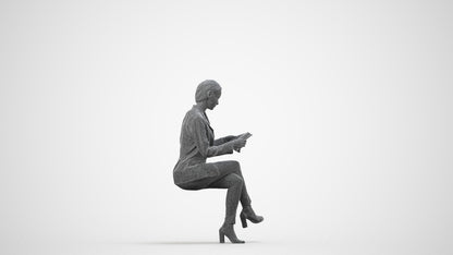 3D people model woman casual sitting, scanned human for 3ds Max rendering, wireframe side view